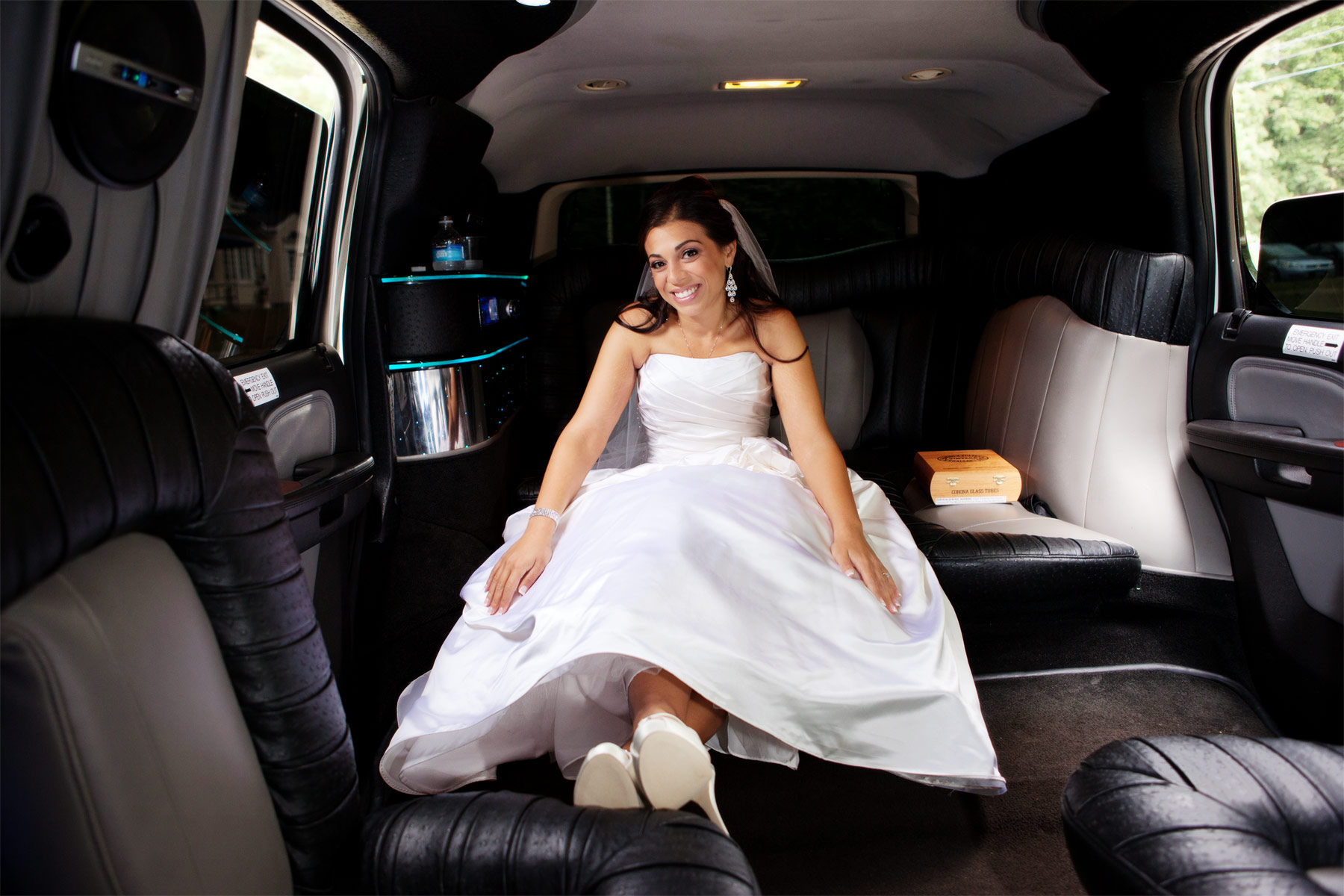 Bride in a limo